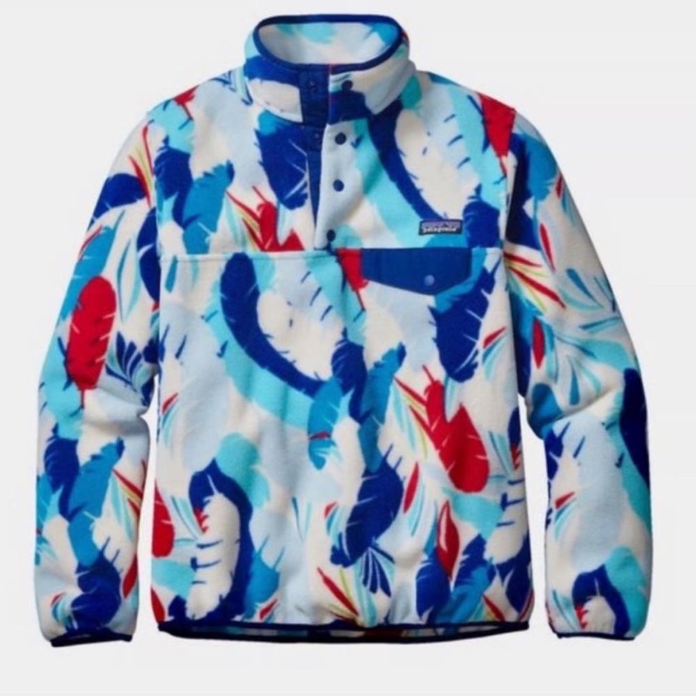 Patagonia Synchilla Blue and Red Feather Fleece retro Pullover